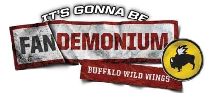 A buffalo wild wings logo with the words " it's gonna be demonium ".