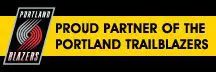 A yellow banner with black text that says proud partners of portland trails.